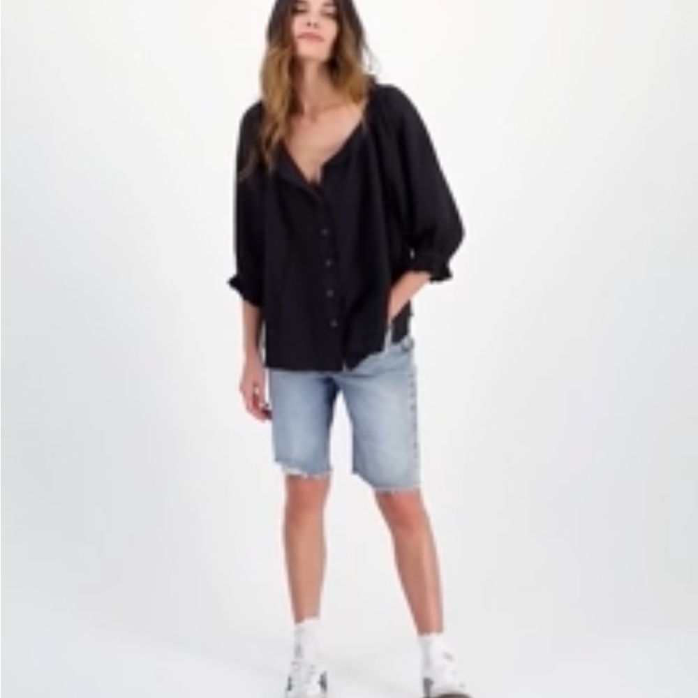 Free People Black Button-Up Blouse